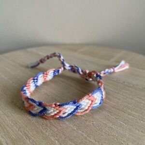 Sonali Woven Friendship Bracelet OS Orange Blue Women Braided Cotton Thread